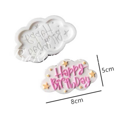 Fondant Mould Happy Birthday Cake Topper In Oval Shape Style - Silicone Fondant Clay Marzipan Mould.